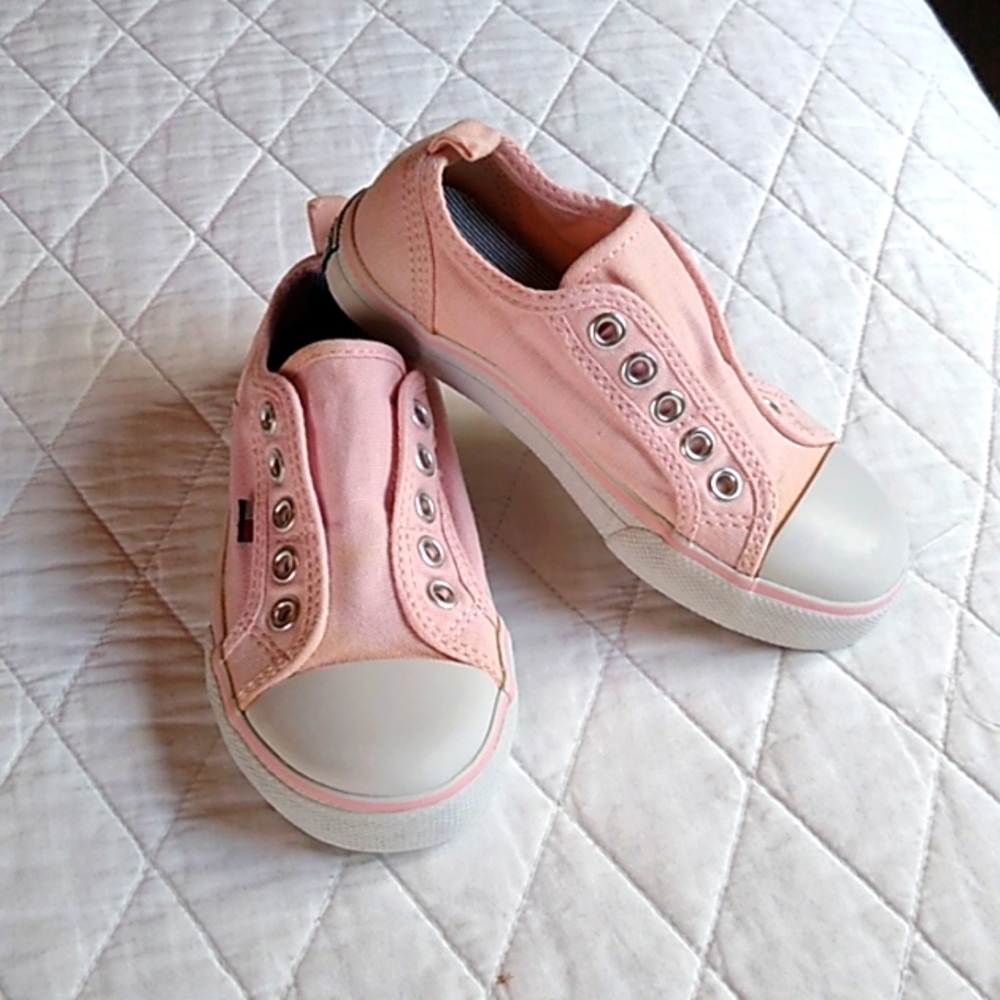 💗Tommy Hilfiger Kids Laceless Sneakers. Pink & White. Sz 9 Toddler.